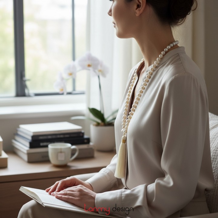 Vòng cổ ngọc trai dài có tua rua